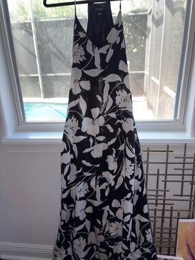 Tahari Black and White Floral Slip Maxi Dress